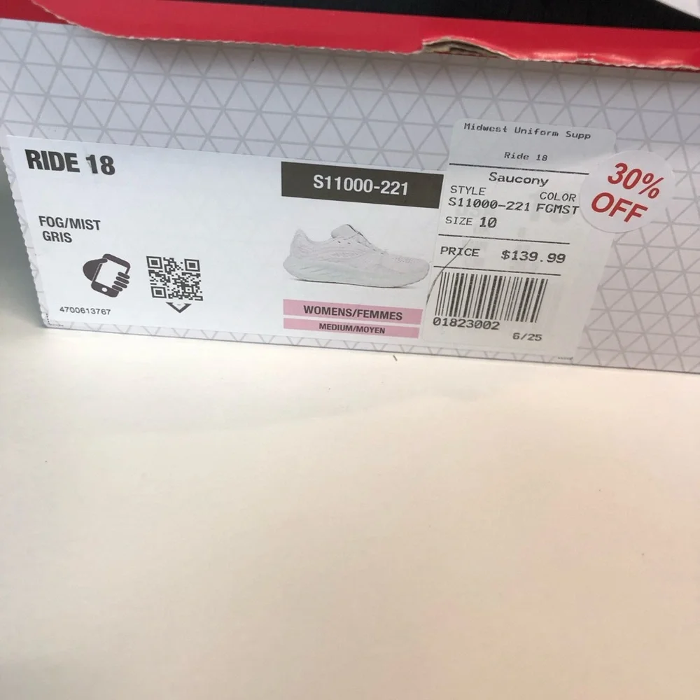 NIB Saucony Ride 18 White And Fog Womens Tennis Shoes - Picture 7 of 7